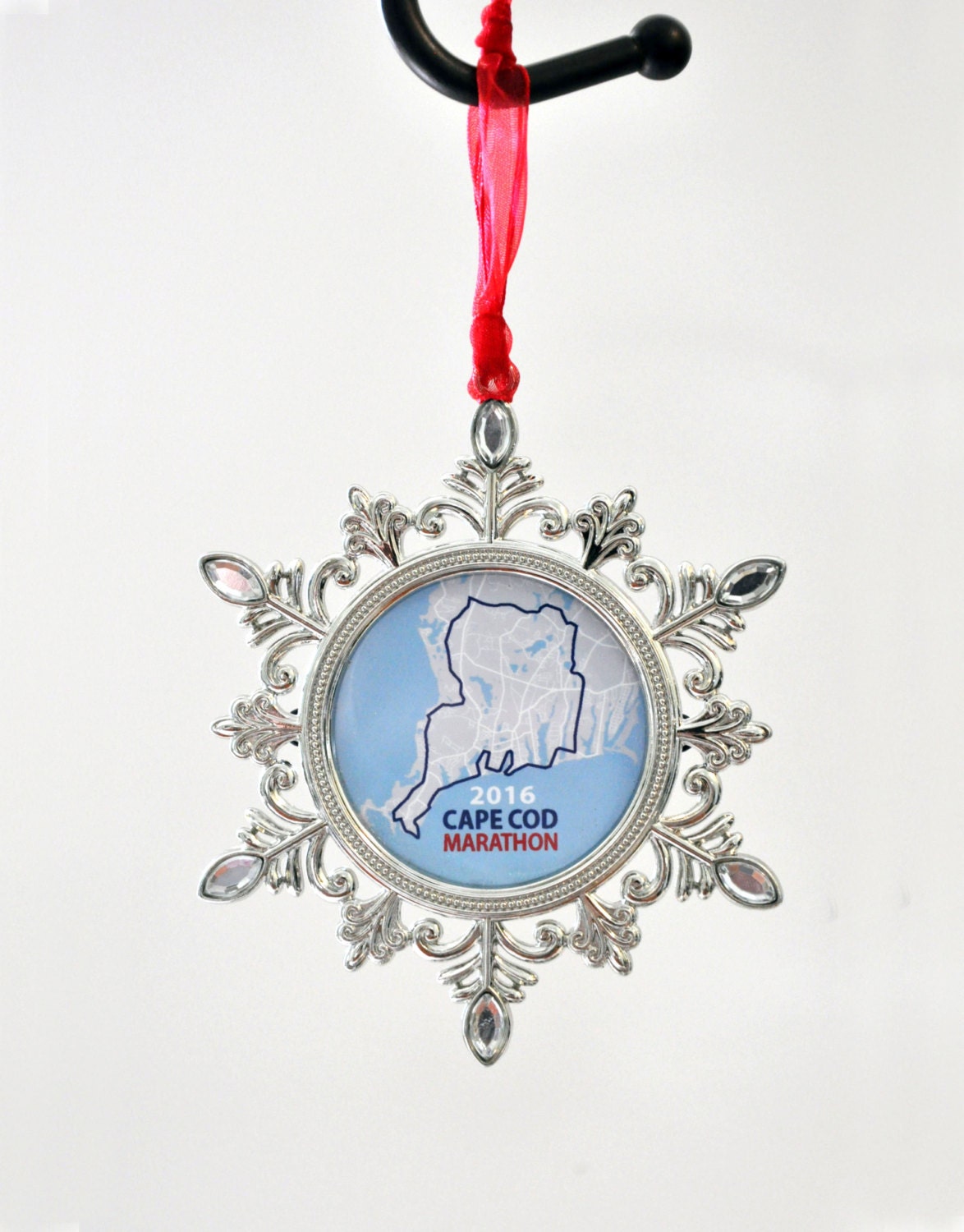 Custom Jewled Snowflake Race Map Ornament