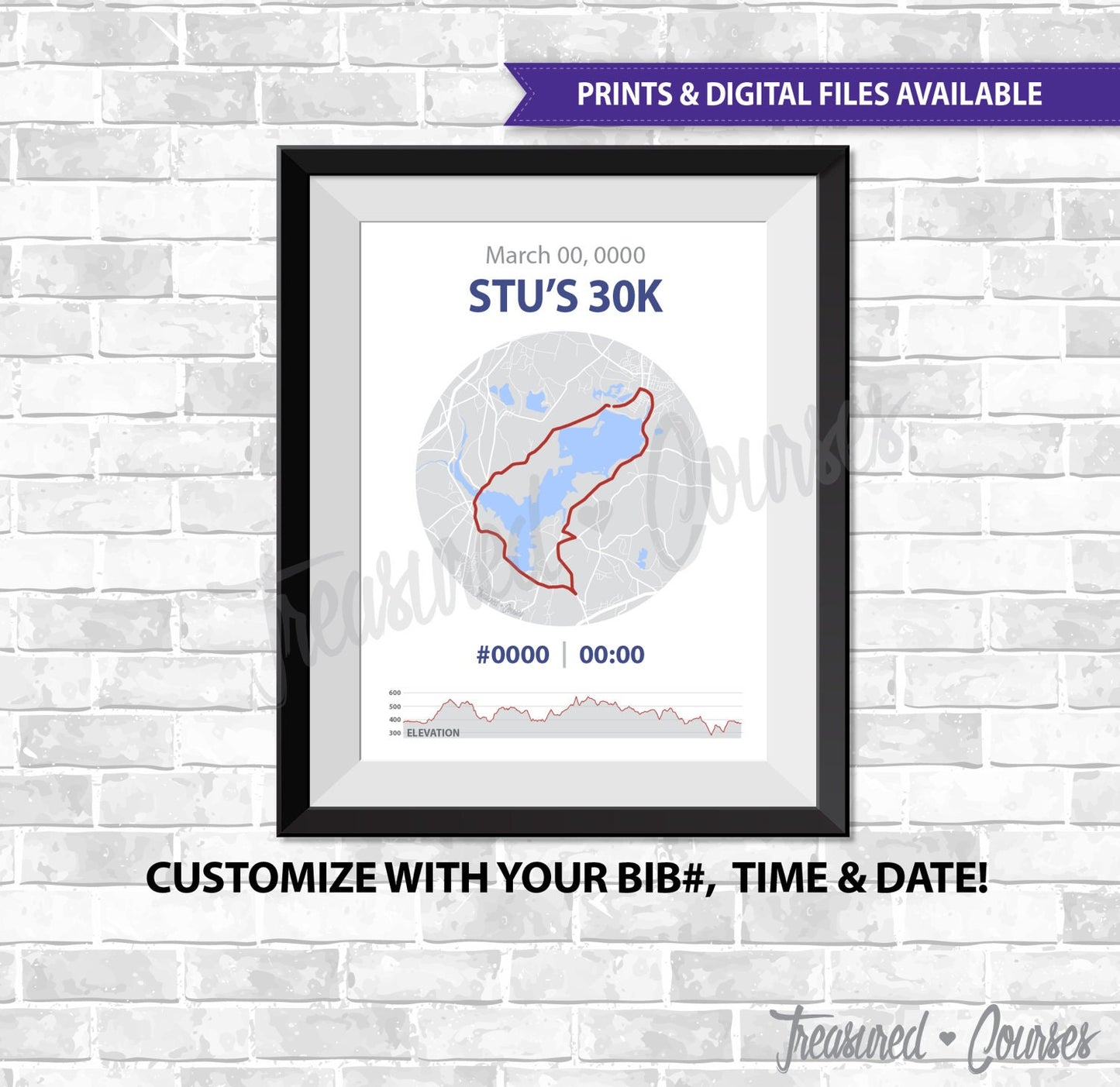 Stu's 30k Map - Digital File & Print options available, Custom Map, Race Map with Results, GPS Map, Running Map, Race Results, Running route
