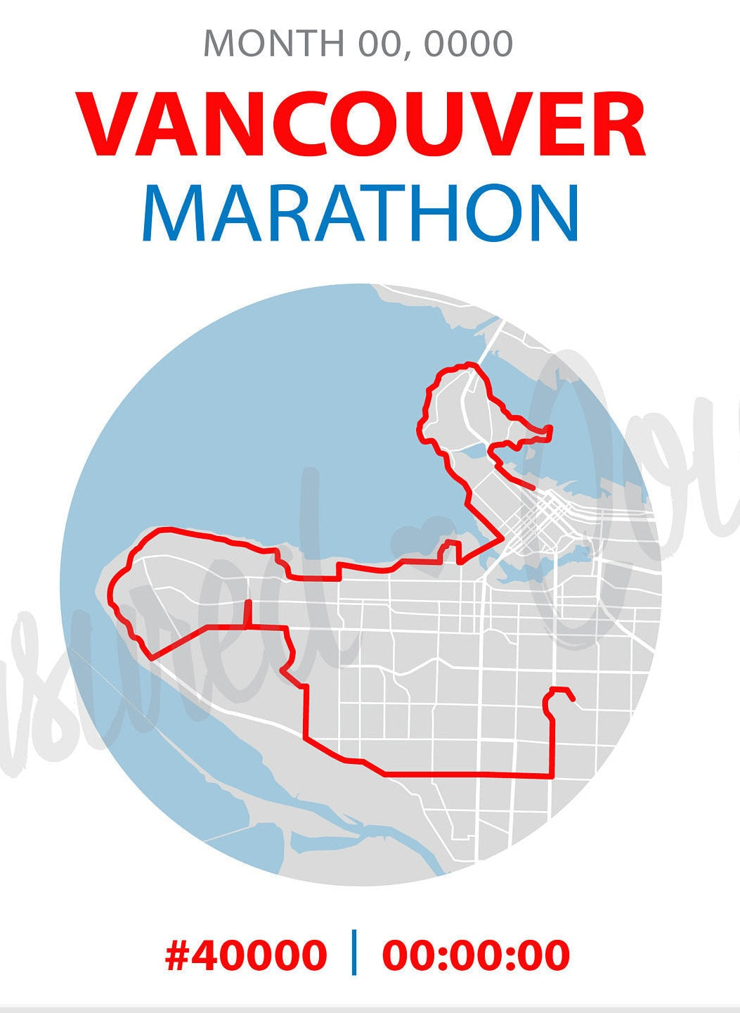Vancouver Marathon- Digital File & Print options available, Custom Map, Race Map, GPS Map, Running Map, Race Results