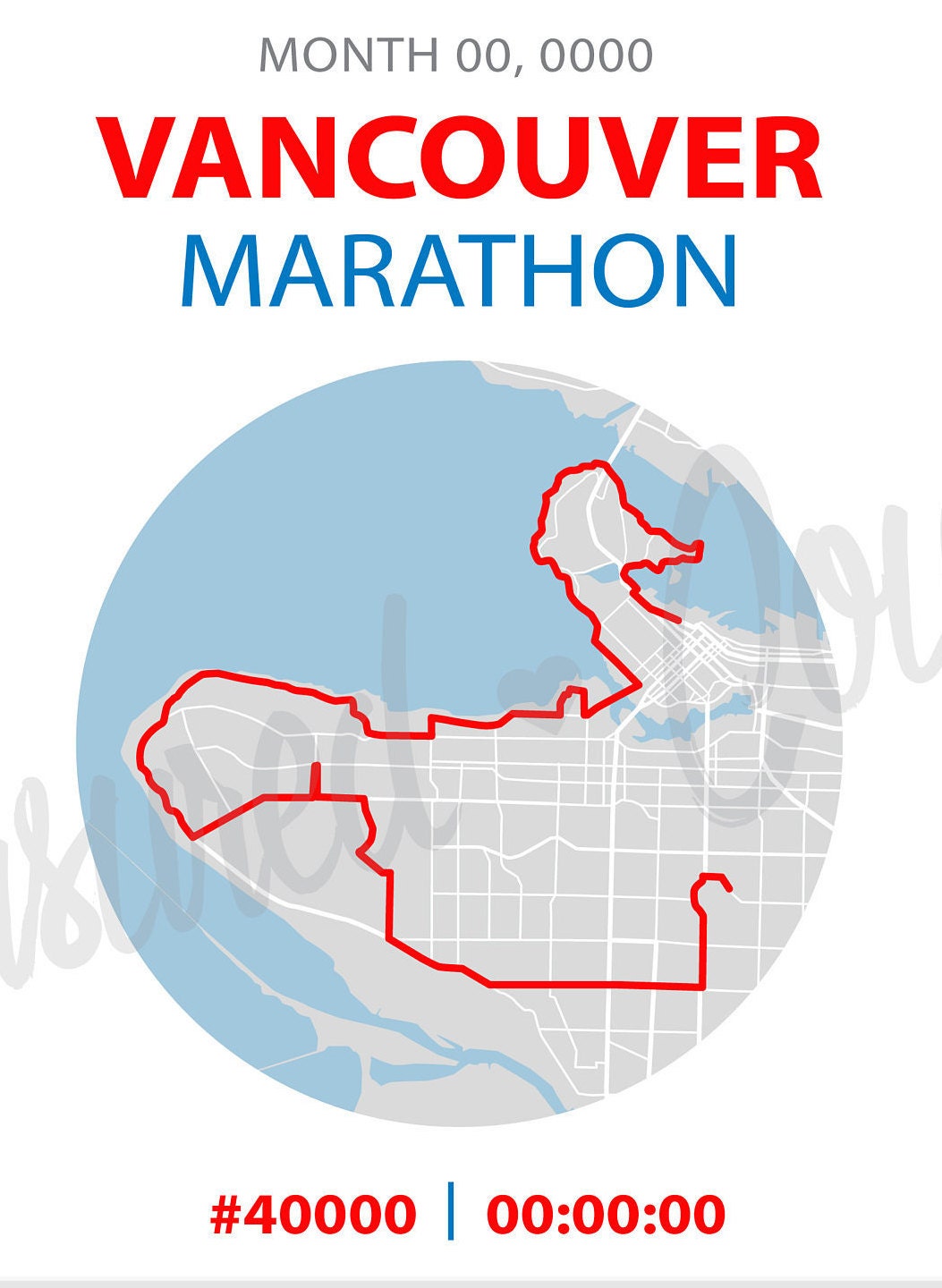 Vancouver Marathon- Digital File & Print options available, Custom Map, Race Map, GPS Map, Running Map, Race Results