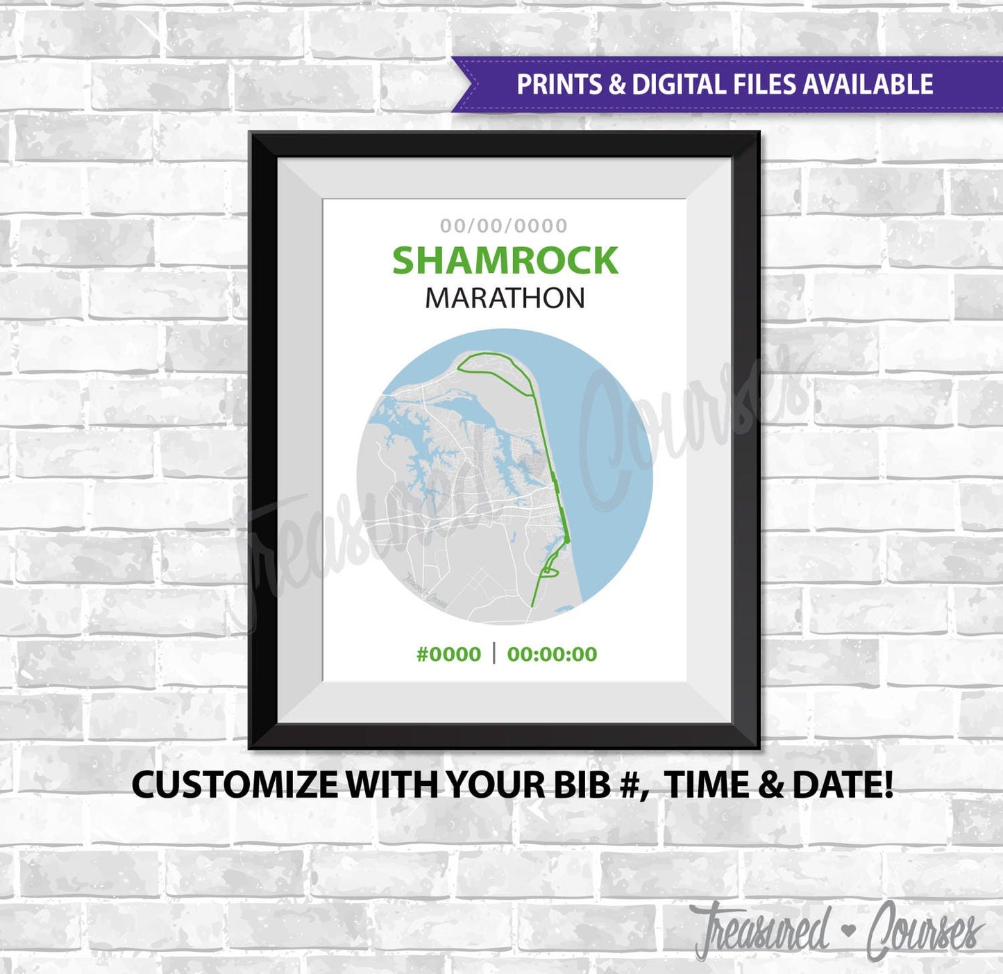 Shamrock Marathon- Digital File & Print options available, Custom Map, Race Map, GPS Map, Running Map, Course Route, Race Results