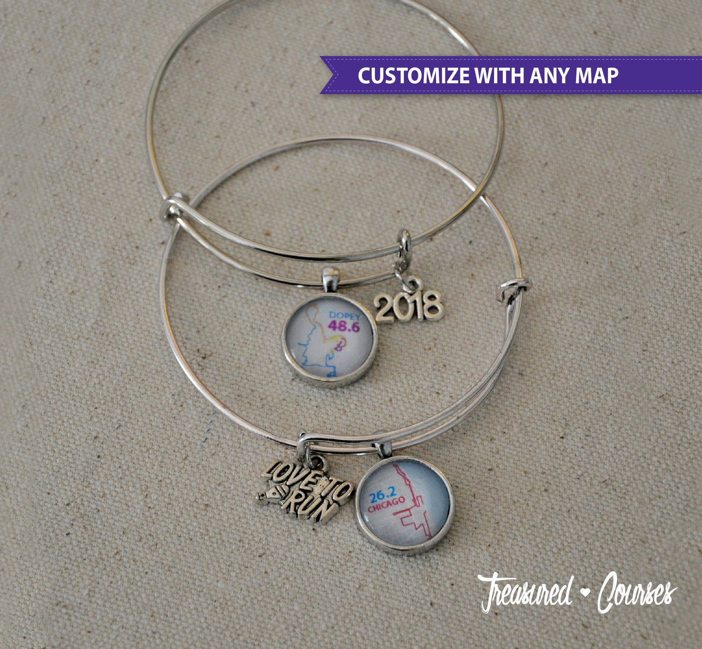 Custom Race Map Bracelet, Marathon, 26.2, Half Marathon, Dopey, Boston, NYC, 13.1, bangle, race bracelet