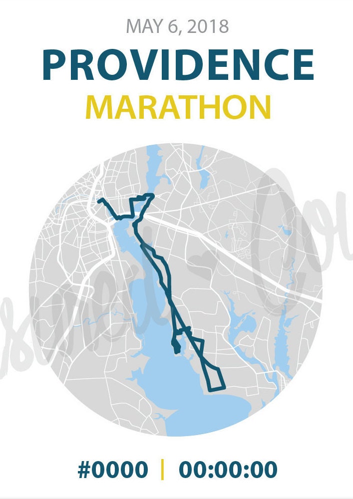 Providence Marathon - Digital File & Print options available, Custom, Race Map, GPS Map, Running Map, Course Route, Race Results, marathon