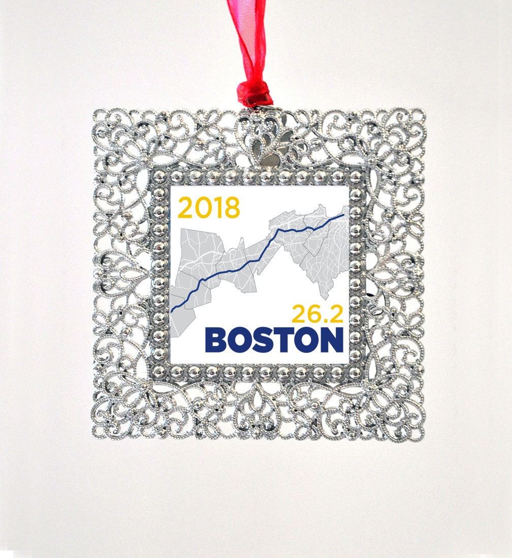 Delicate Silver Square Race Map Ornament, Marathon Ornament, Race Ornament, Half Marathon, Dopey Challenge, Boston, NYC