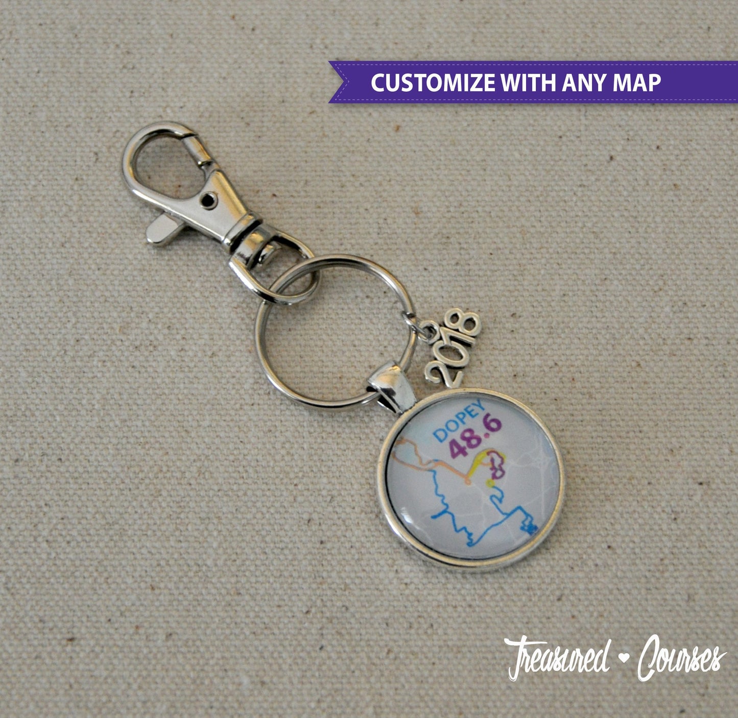 Custom Race Map Keychain, Marathon Keychain, 26.2, Half Marathon, Dopey, Boston, NYC, 13.1