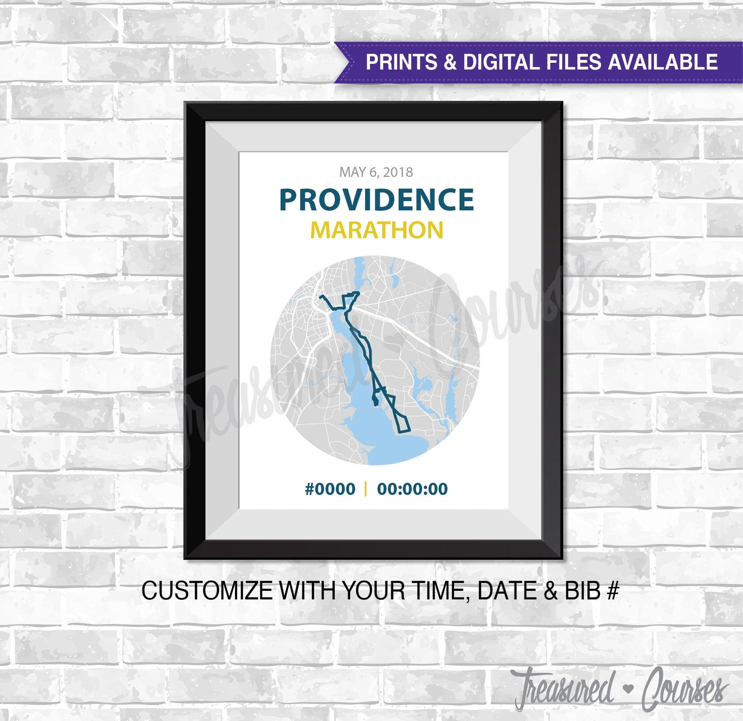 Providence Marathon - Digital File & Print options available, Custom, Race Map, GPS Map, Running Map, Course Route, Race Results, marathon