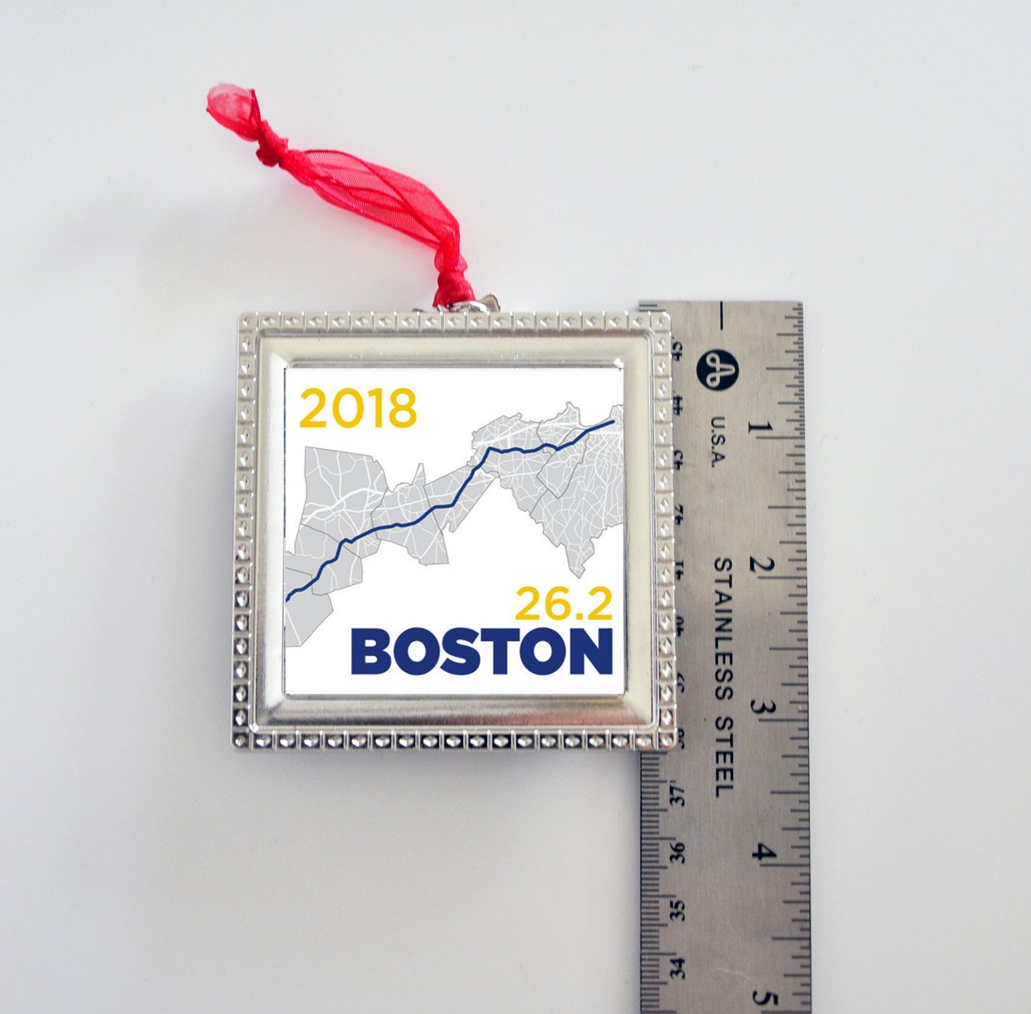 Custom Silver Square Race Map Ornament, Marathon Ornament, Race Ornament, Half Marathon, Dopey, Boston, NYC, Chicago