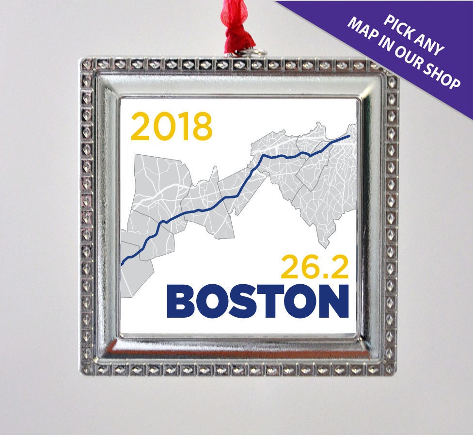 Custom Silver Square Race Map Ornament, Marathon Ornament, Race Ornament, Half Marathon, Dopey, Boston, NYC, Chicago