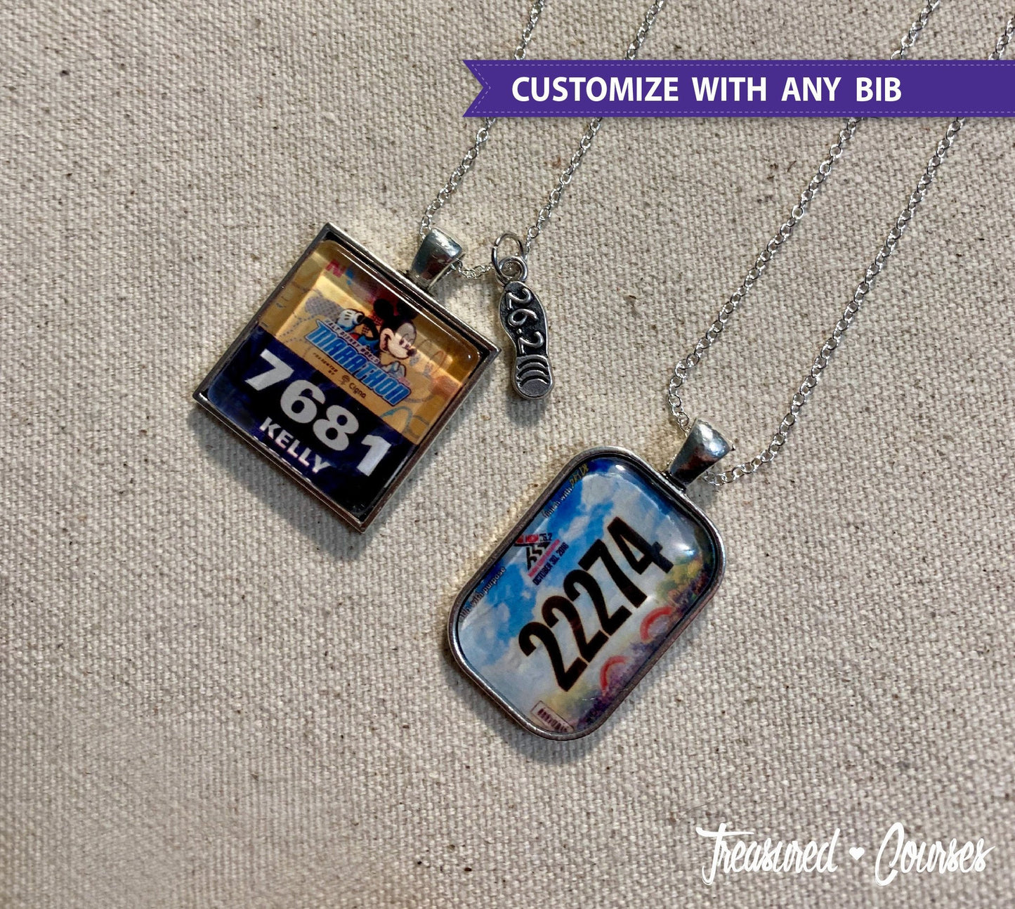 Custom Race Bib Necklace, Marathon, 26.2, Half Marathon, Dopey, Boston, NYC, 13.1, race necklace, running gift, running jewelry