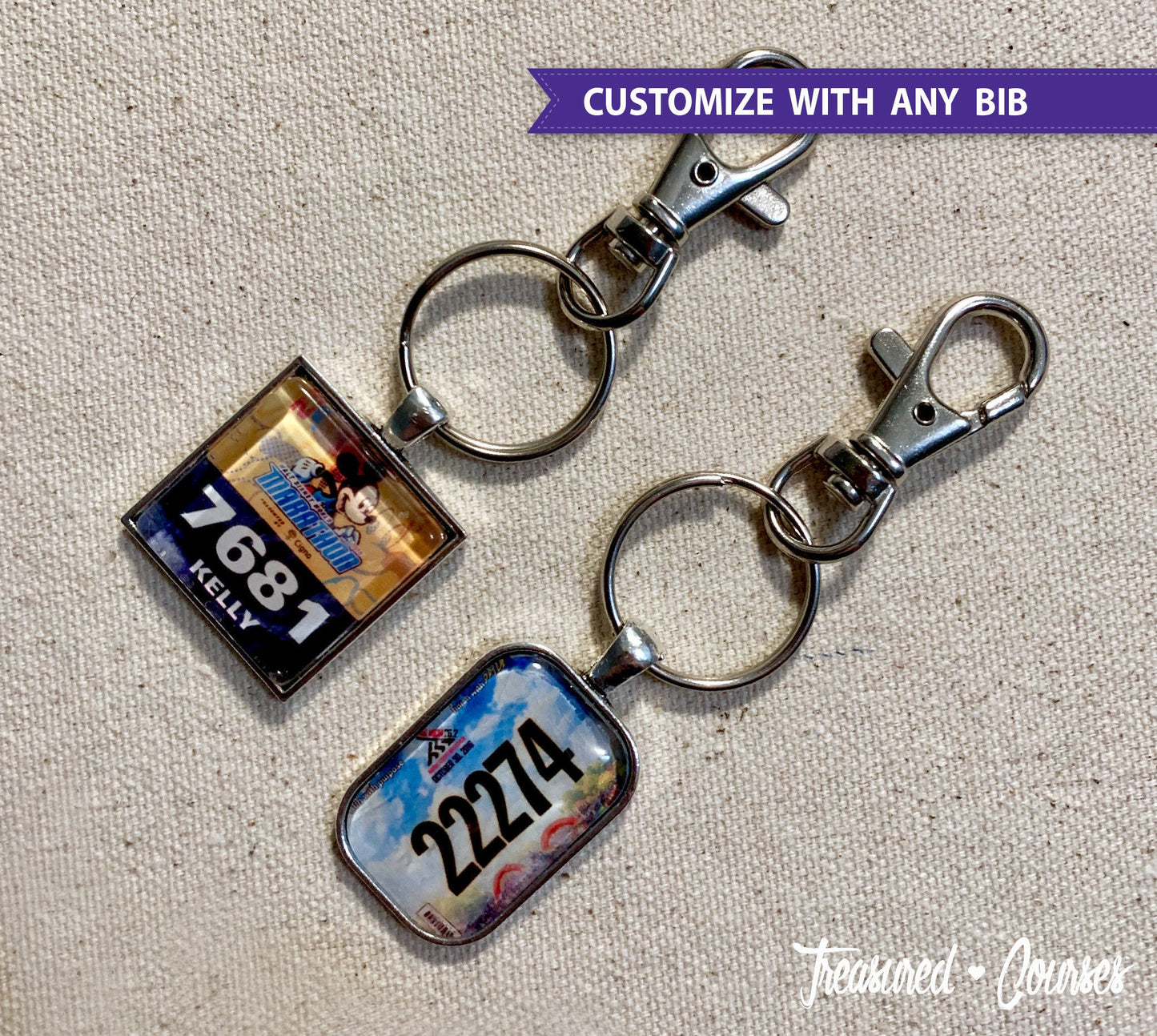 Custom Race Bib Keychain, Marathon, 26.2, Half Marathon, Dopey, Boston, NYC, 13.1, race keychain, running gift, running bib