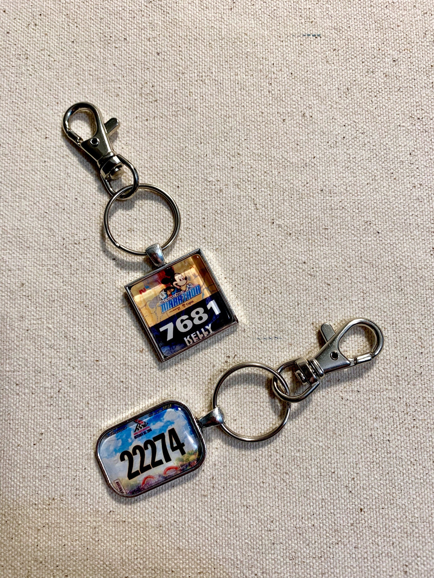 Custom Race Bib Keychain, Marathon, 26.2, Half Marathon, Dopey, Boston, NYC, 13.1, race keychain, running gift, running bib