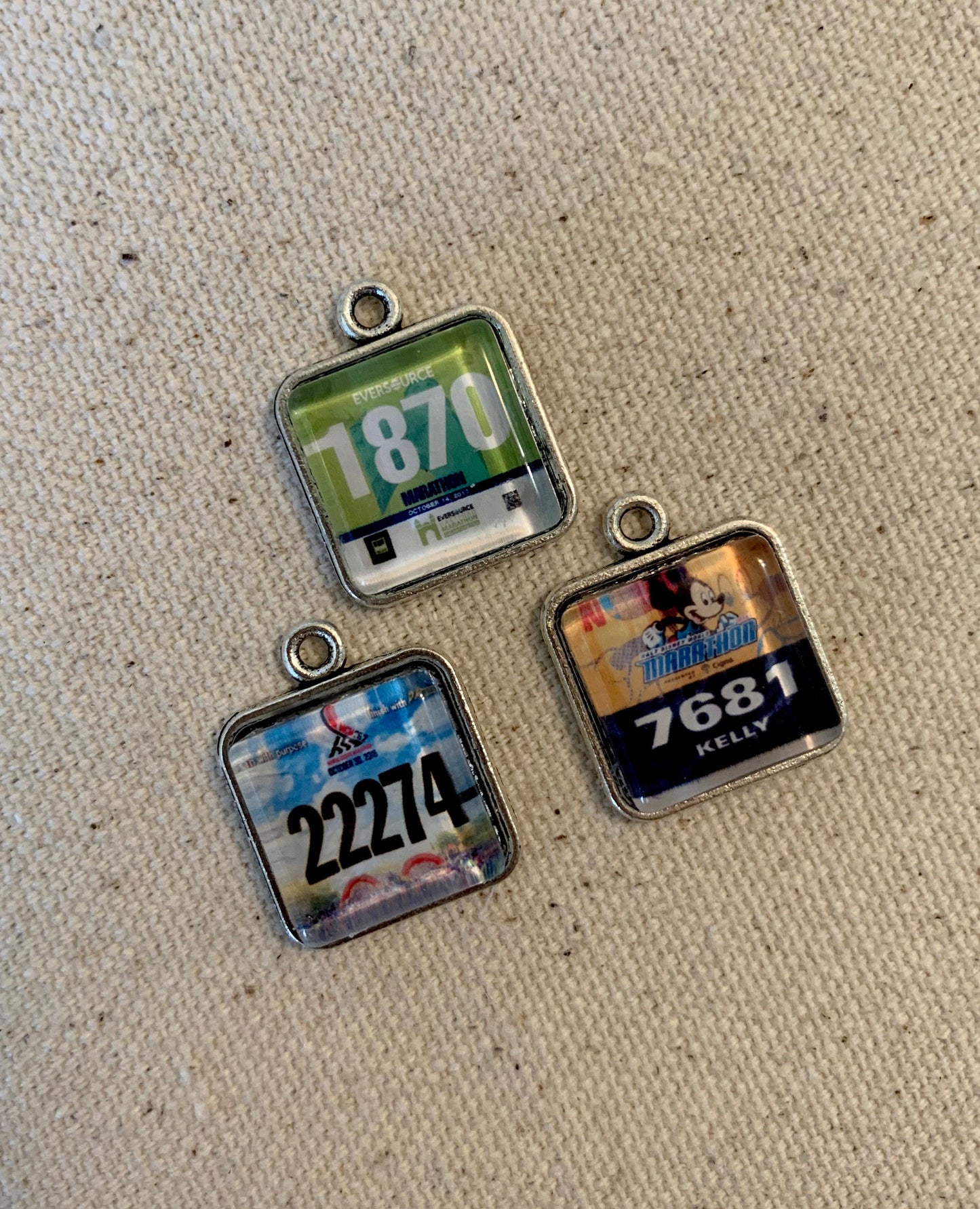 Custom Mini Race Bib Charm, Marathon, 26.2, Half Marathon, Dopey, Boston, NYC, 13.1, race necklace, running gift, running jewelry