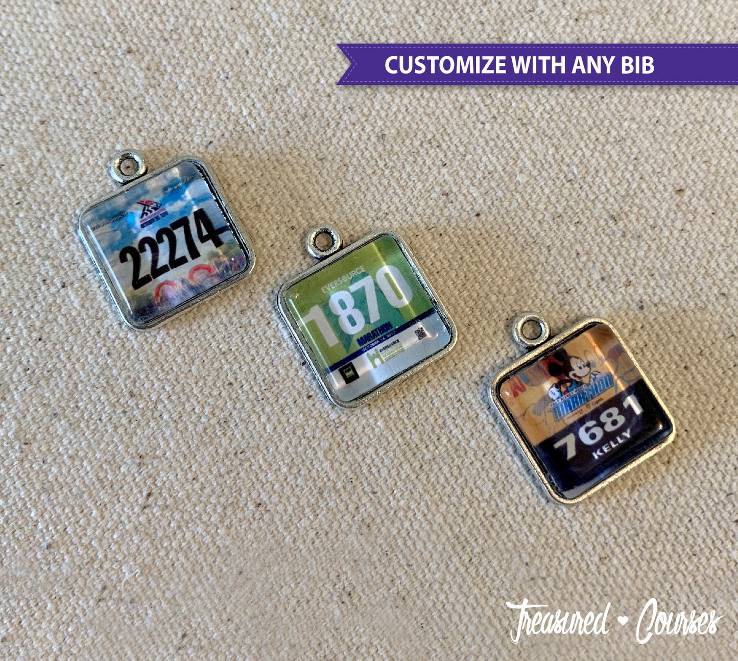 Custom Mini Race Bib Charm, Marathon, 26.2, Half Marathon, Dopey, Boston, NYC, 13.1, race necklace, running gift, running jewelry