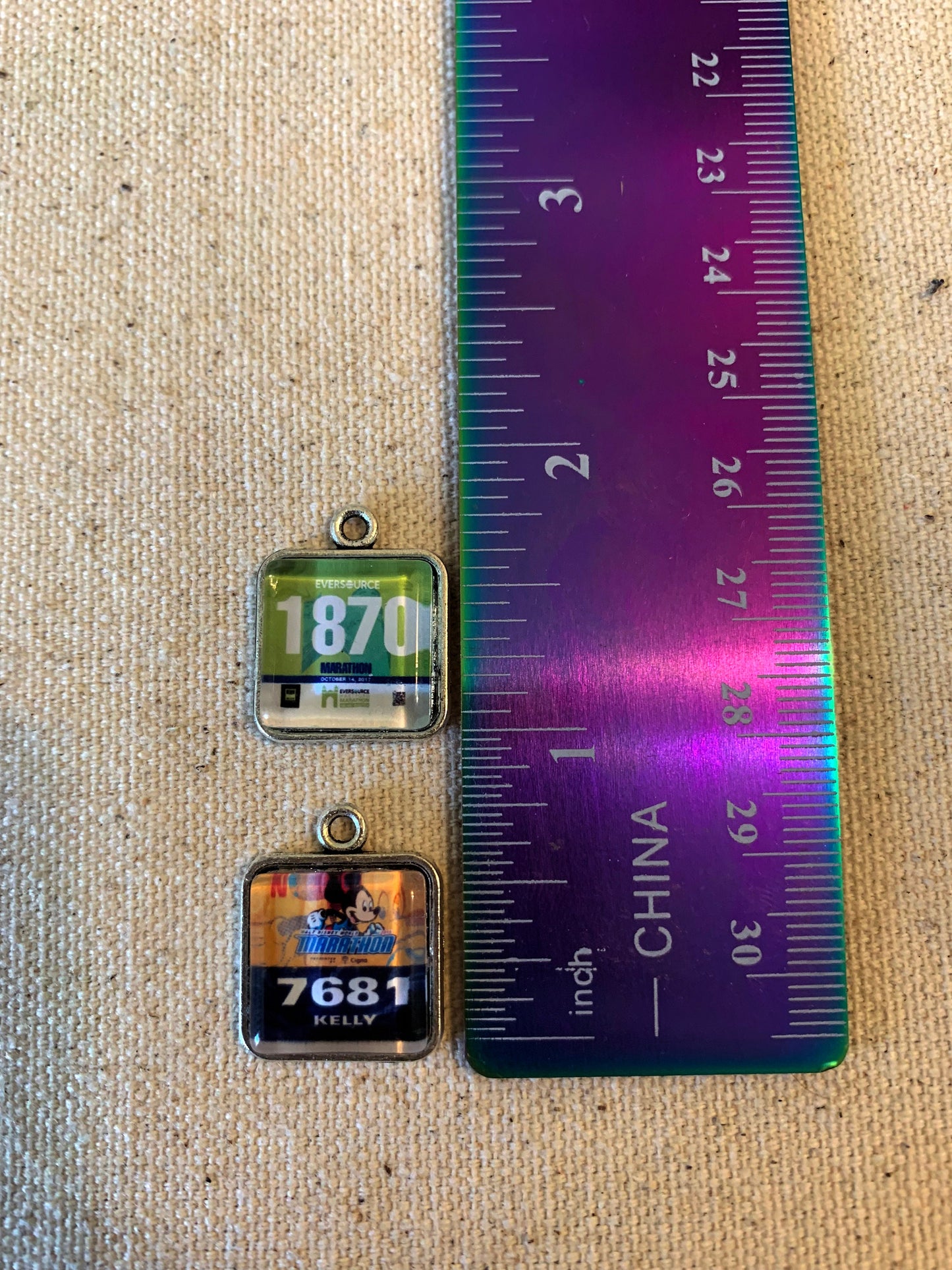 Custom Mini Race Bib Charm, Marathon, 26.2, Half Marathon, Dopey, Boston, NYC, 13.1, race necklace, running gift, running jewelry