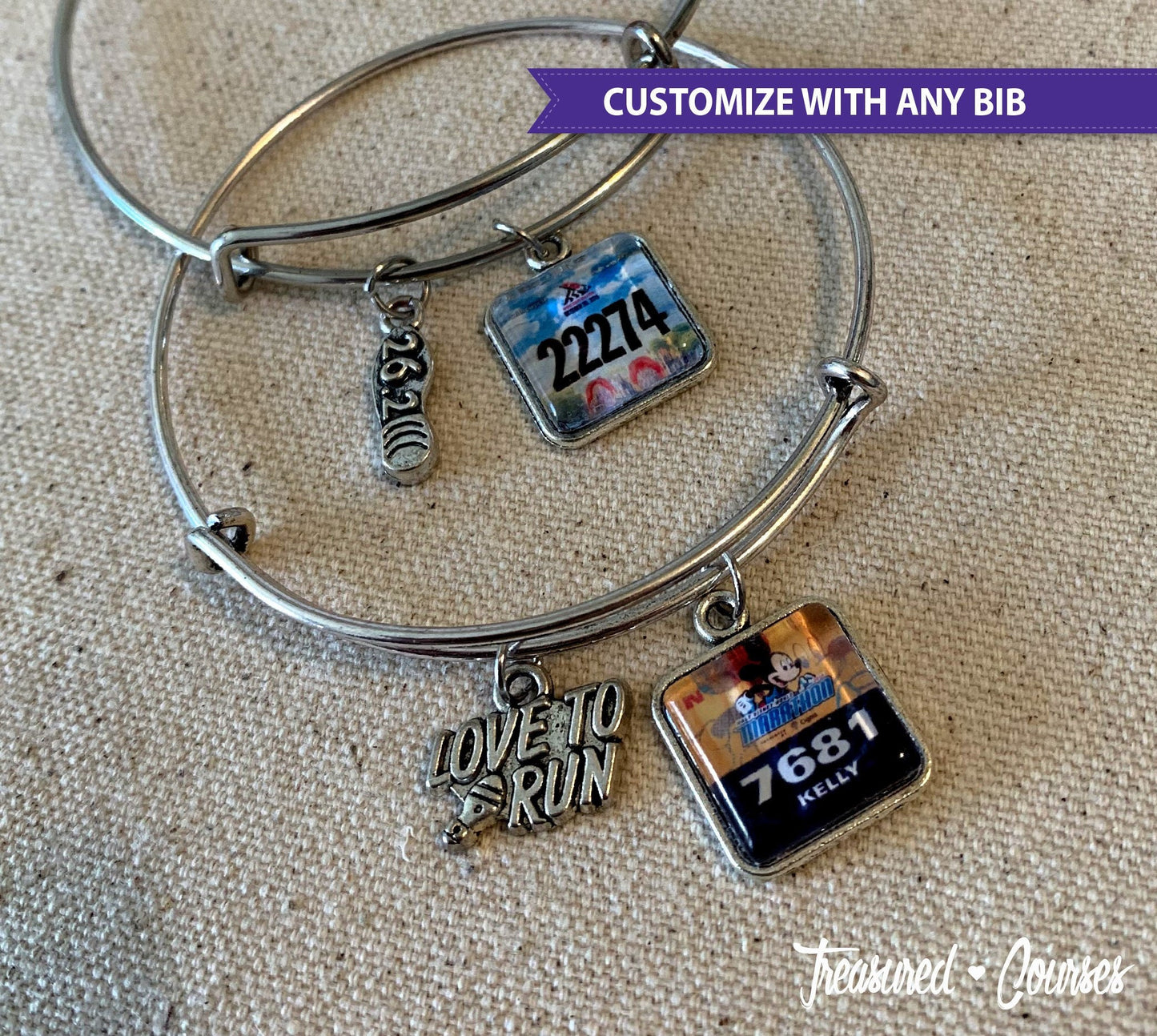 Custom Mini Race Bib Bracelet, Marathon, 26.2, Half Marathon, Dopey, Boston, NYC, 13.1, bangle, race bracelet