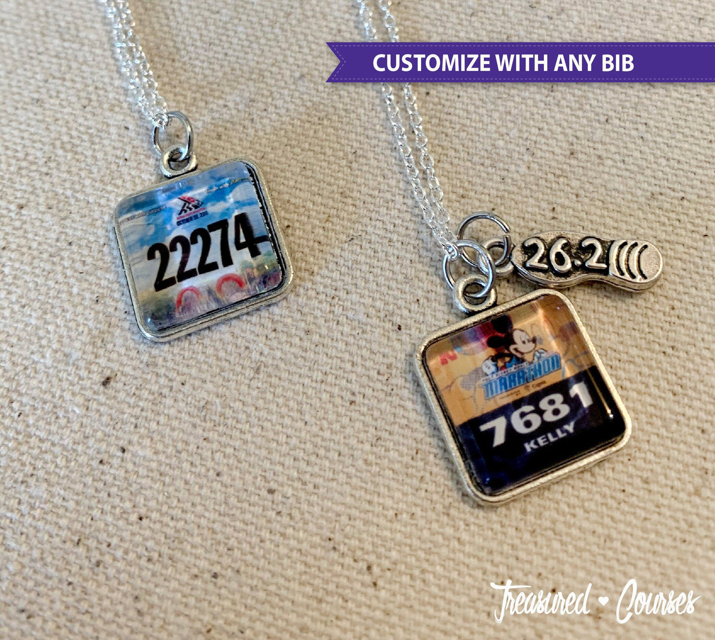 Custom Mini Race Bib Necklace, Marathon, 26.2, Half Marathon, Dopey, Boston, NYC, 13.1, race necklace, running gift, running jewelry