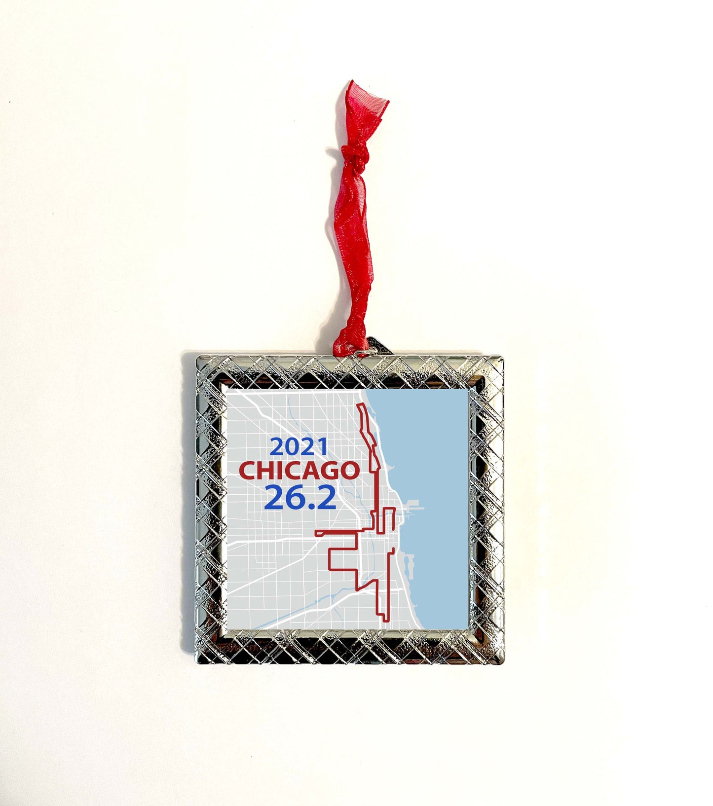 Custom Silver Patterned Square Race Map Ornament, Marathon Ornament, Race Ornament, Half Marathon, Dopey, Boston, NYC, Chicago