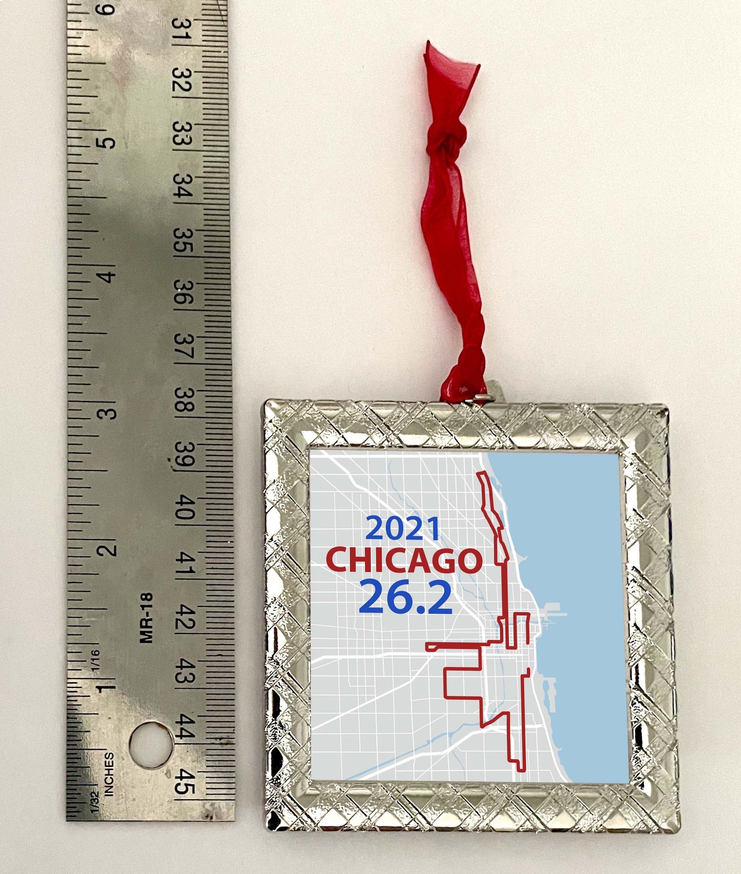 Custom Silver Patterned Square Race Map Ornament, Marathon Ornament, Race Ornament, Half Marathon, Dopey, Boston, NYC, Chicago
