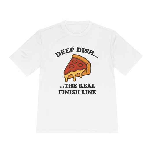 Funny Chicago Deep Dish Pizza Running Unisex Moisture Wicking Tee - Humorous Food Lover Shirt, Workout T-Shirt, Lightweight Athletic Top,