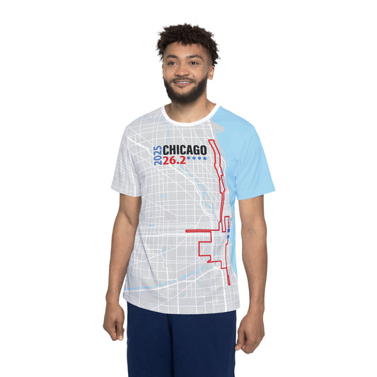 Men's 2025 Chicago 26.2 Map Sports Jersey, Running Shirt, Race Day Apparel, Fitness Top, Athletic Gear, Gift for Runners