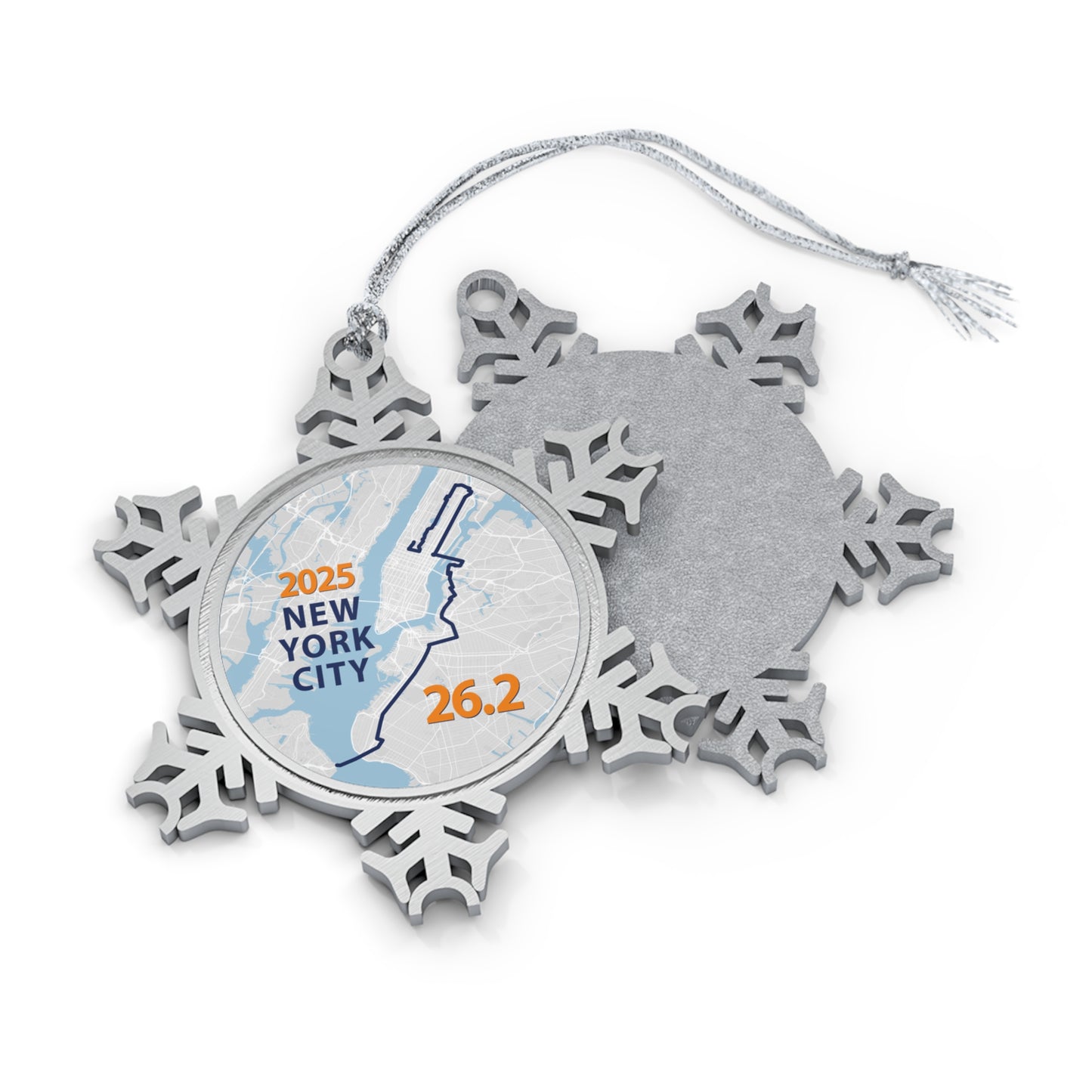 2025 NYC 26.2 Custom Pewter Snowflake Ornament