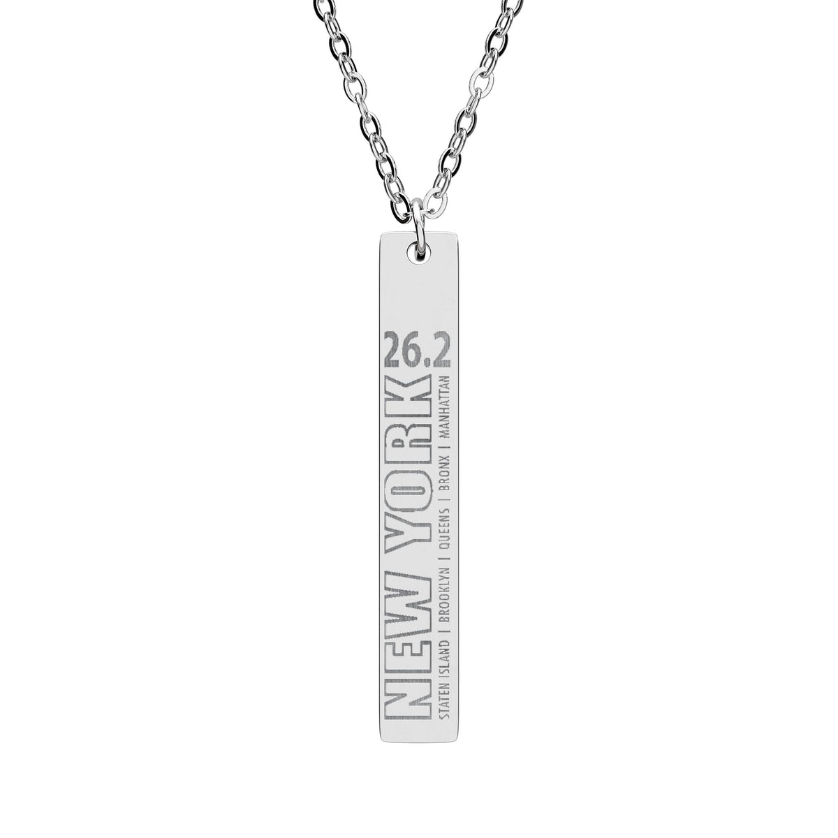 NYC 26.2 Vertical Bar Necklace, Engraved Jewelry for Runners, Motivational Gift, Marathon Necklace