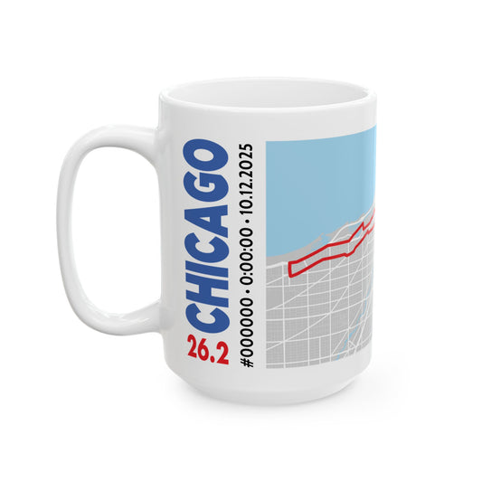 Customizable Chicago 26.2 Map Ceramic Mug | Coffee Cup for Runners | Gift for Marathon Enthusiasts | 11oz 15oz