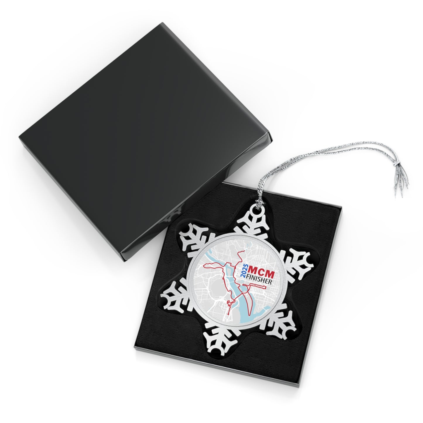 2025 MCM 26.2 Pewter Snowflake Ornament Marathon Map