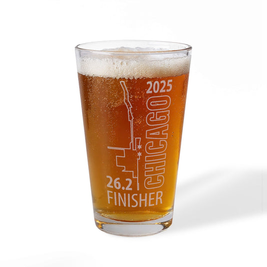 2025 Chicago 26.2 Finisher Pint Mixing Glass - 16oz Engraved