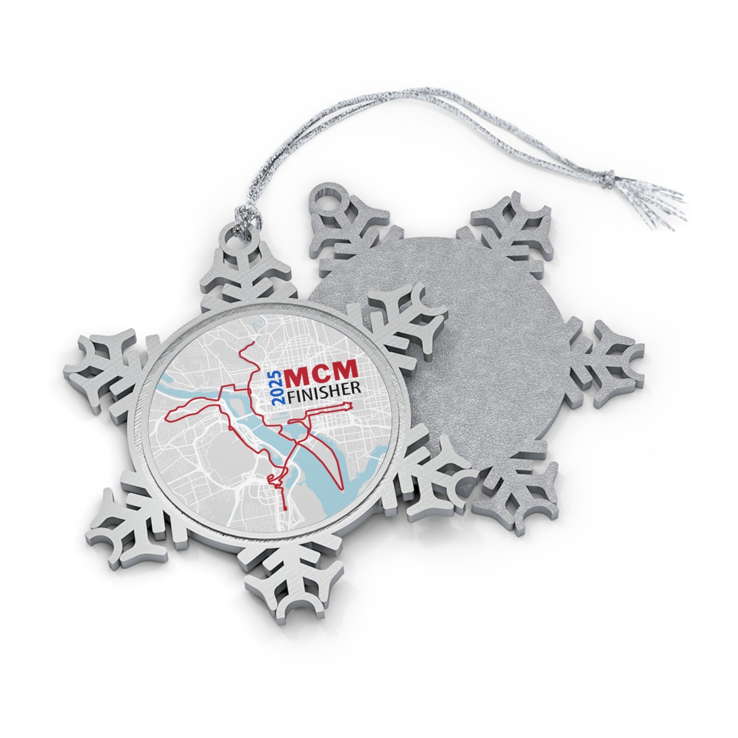 2025 MCM 26.2 Pewter Snowflake Ornament Marathon Map