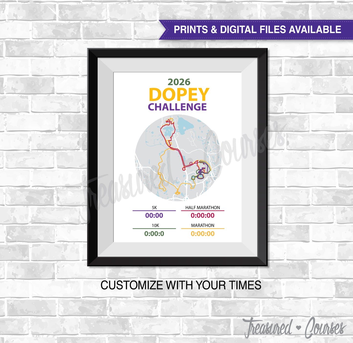 2026 Dopey - Digital File & Print options available, Custom Map, Race Map, GPS Map, Running Map, Race Results (Copy)