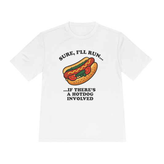 Funny Chicago Hot Dog Running Unisex Tee, Moisture Wicking Shirt, Marathon Training Shirt, Athletic Workout Top, Funny Foodie Shirt, Chicago
