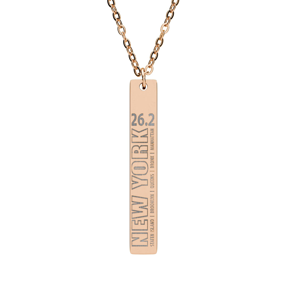 NYC 26.2 Vertical Bar Necklace, Engraved Jewelry for Runners, Motivational Gift, Marathon Necklace