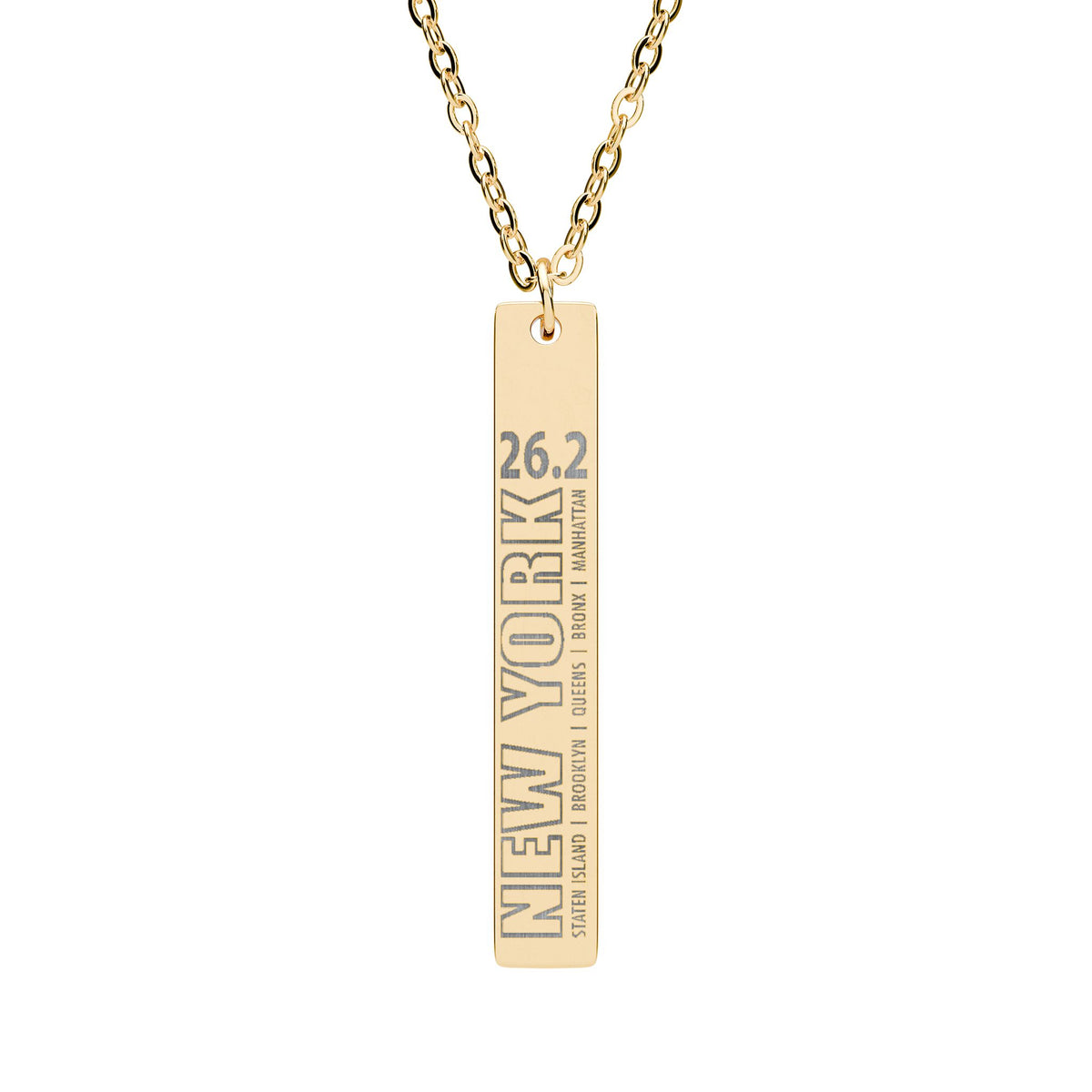 NYC 26.2 Vertical Bar Necklace, Engraved Jewelry for Runners, Motivational Gift, Marathon Necklace