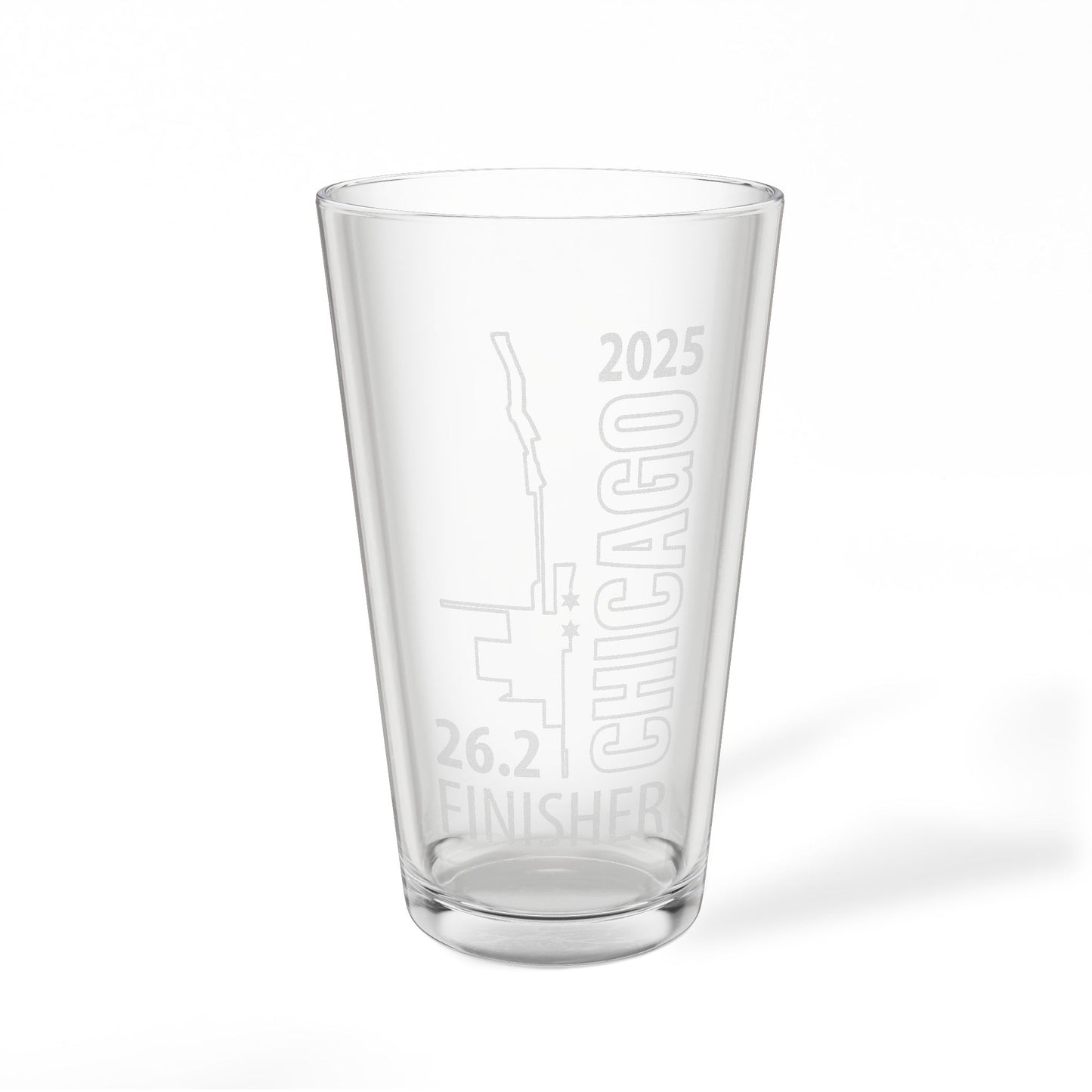 2025 Chicago 26.2 Finisher Pint Mixing Glass - 16oz Engraved