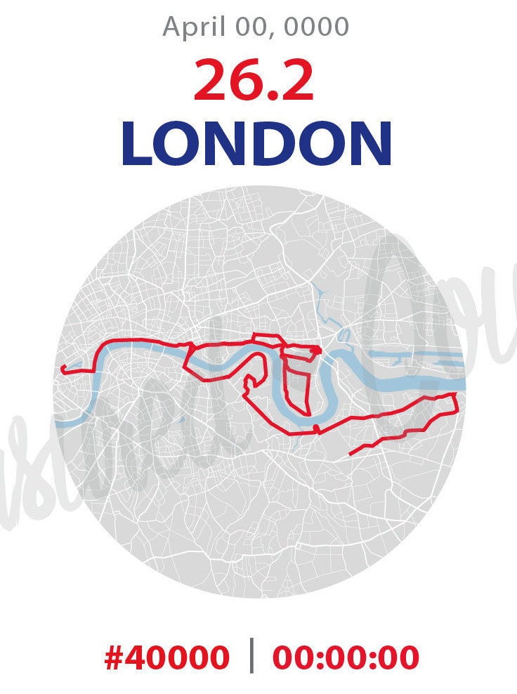 London 26.2 - Digital File & Print options available, Custom, Race Map, GPS Map, Running Map, Course Route, Race Results, marathon